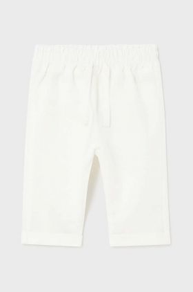 Mayoral Newborn pantaloni cu amestec de in pentru copii culoarea alb, neted