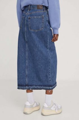 Hollister Co. fusta jeans culoarea albastru marin, maxi, drept