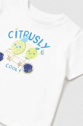 Mayoral tricou din bumbac pentru bebelusi culoarea alb, cu imprimeu