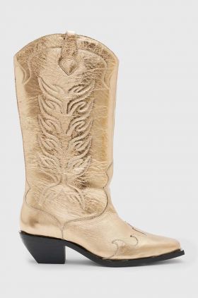 AllSaints cizme de piele Dolly Boot femei, culoarea auriu, cu toc drept, WF763Z