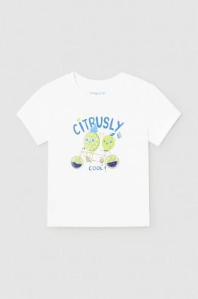 Mayoral tricou din bumbac pentru bebelusi culoarea alb, cu imprimeu