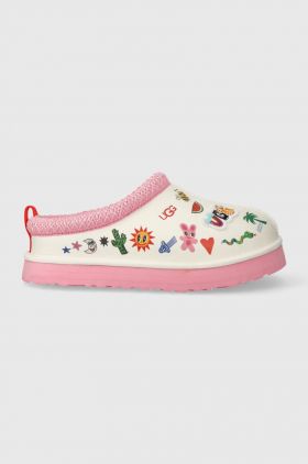 UGG papuci din piele pentru copii TAZZ POP SKETCH culoarea roz