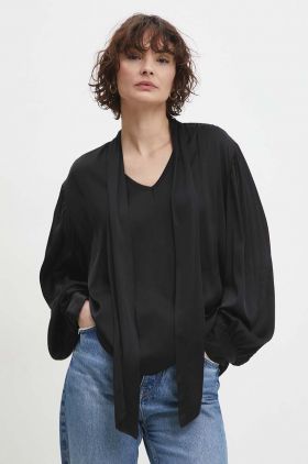 Answear Lab bluza cu mătase culoarea negru, neted