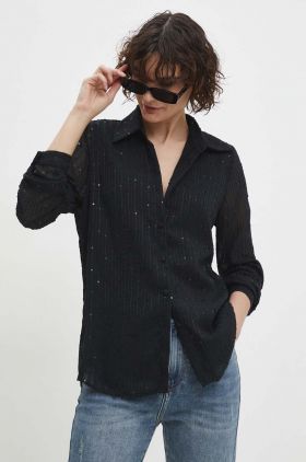 Answear Lab camasa femei, culoarea negru, cu guler clasic, regular