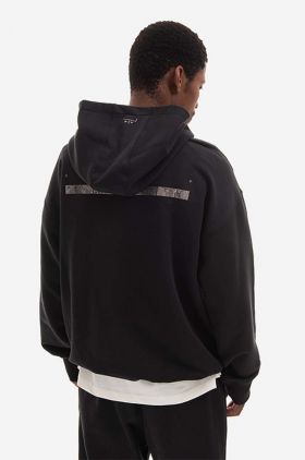 A-COLD-WALL* hanorac de bumbac Foil Grid Hoodie bărbați, culoarea negru, cu glugă, cu imprimeu ACWMW074.-BLACK