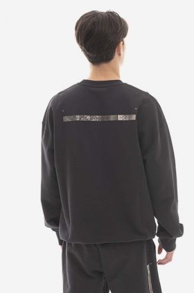 A-COLD-WALL* hanorac de bumbac Foil Grid Crewneck bărbați, culoarea negru, cu imprimeu ACWMW075.-BLACK