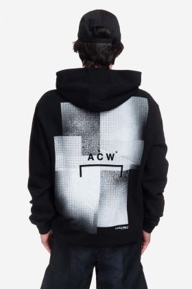 A-COLD-WALL* hanorac de bumbac Brutalist Hoodie bărbați, culoarea negru, cu glugă, cu imprimeu ACWMW094-BONE