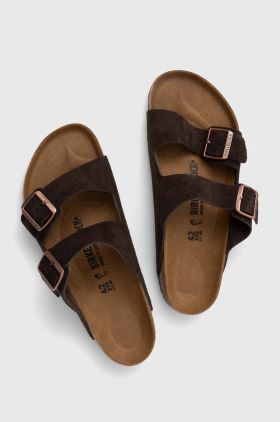 Birkenstock papuci din piele Arizona bărbați, culoarea maro, 1027077