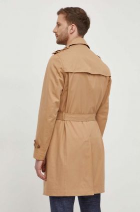 BOSS trench din bumbac culoarea bej, de tranziție, cu două rânduri nasturi 50509585