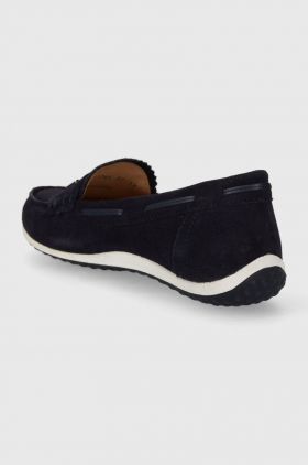 Geox mocasini din piele intoarsa D VEGA MOC femei, culoarea albastru marin, cu toc plat, D35DNA 00022 C4002