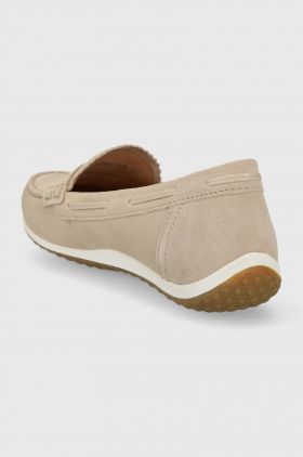 Geox mocasini din piele intoarsa D VEGA MOC femei, culoarea bej, cu toc plat, D35DNA 00022 C6738