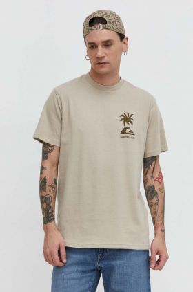 Quiksilver tricou din bumbac barbati, culoarea bej, cu imprimeu