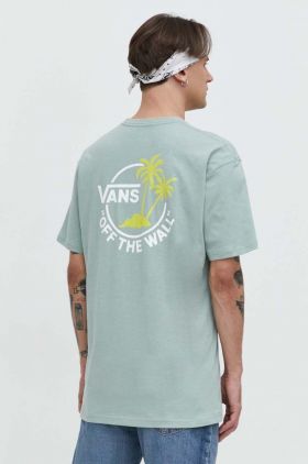 Vans tricou din bumbac barbati, culoarea verde, neted