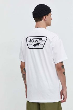 Vans tricou din bumbac barbati, culoarea alb, cu imprimeu