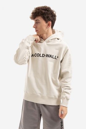 A-COLD-WALL* hanorac de bumbac Essential Logo Hoodie bărbați, culoarea bej, cu glugă, cu imprimeu ACWMW057.-BONE