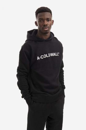 A-COLD-WALL* hanorac de bumbac Essential Logo Hoodie bărbați, culoarea negru, cu glugă, cu imprimeu ACWMW083.-LIGHTORANG