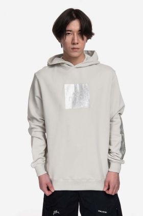 A-COLD-WALL* hanorac de bumbac Foil Grid Hoodie bărbați, culoarea bej, cu glugă, cu imprimeu ACWMW101-BONE