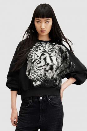 AllSaints hanorac de bumbac TIGRESS CYGNI femei, culoarea negru, cu imprimeu