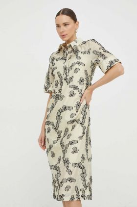 Day Birger et Mikkelsen rochie culoarea bej, midi, drept