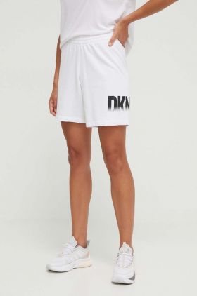 Dkny pantaloni scurti femei, culoarea alb, cu imprimeu, high waist