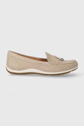 Geox mocasini din piele intoarsa D VEGA MOC femei, culoarea bej, cu toc plat, D35DNA 00022 C6738