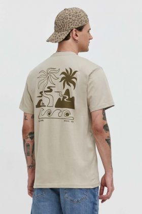 Quiksilver tricou din bumbac barbati, culoarea bej, cu imprimeu