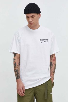 Vans tricou din bumbac barbati, culoarea alb, cu imprimeu