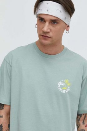 Vans tricou din bumbac barbati, culoarea verde, neted