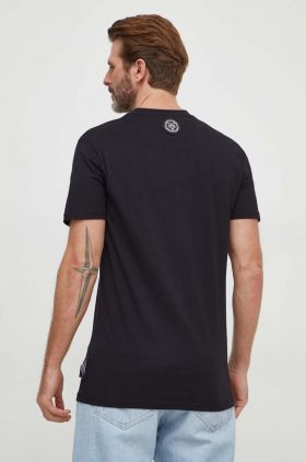 PLEIN SPORT tricou din bumbac barbati, culoarea negru, cu imprimeu