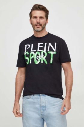 PLEIN SPORT tricou din bumbac barbati, culoarea negru, cu imprimeu