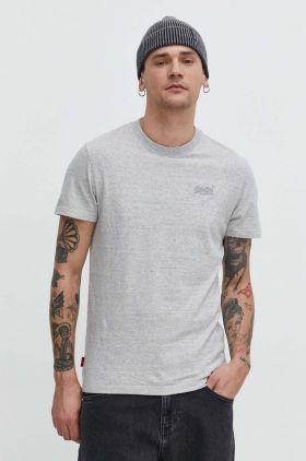 Superdry tricou din bumbac barbati, culoarea gri, melanj