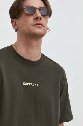 Superdry tricou din bumbac barbati, culoarea verde, cu imprimeu