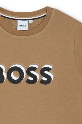 BOSS bluza copii culoarea bej, cu imprimeu