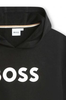 BOSS bluza copii culoarea negru, cu glugă, cu imprimeu