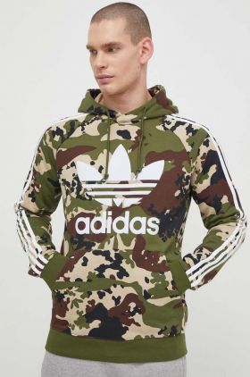 adidas Originals bluză bărbați, culoarea verde, cu glugă, cu imprimeu IS0209