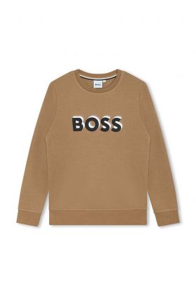 BOSS bluza copii culoarea bej, cu imprimeu