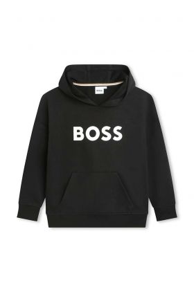 BOSS bluza copii culoarea negru, cu glugă, cu imprimeu