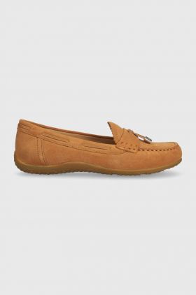 Geox mocasini din piele intoarsa D VEGA MOC femei, culoarea maro, cu toc plat, D35DNA 00022 C6001