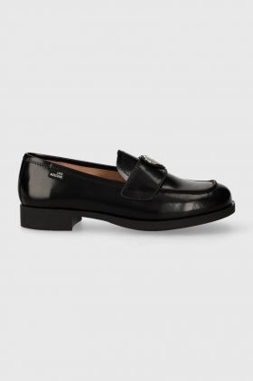 Love Moschino mocasini de piele femei, culoarea negru, cu toc plat JA10172G1IJD0000