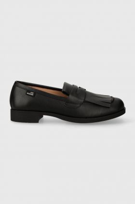 Love Moschino mocasini de piele femei, culoarea negru, cu toc plat JA10222G1IIA0000