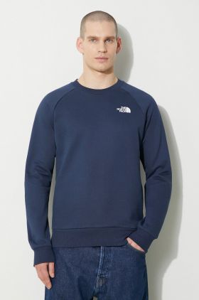 The North Face hanorac de bumbac M Raglan Redbox Crew bărbați, culoarea bleumarin, cu imprimeu, NF0A4SZ98K21