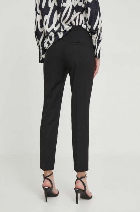 Sisley pantaloni femei, culoarea negru, mulata, high waist