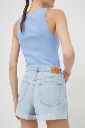 Hollister Co. pantaloni scurti jeans femei, cu imprimeu, high waist