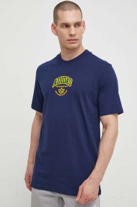 adidas Originals tricou din bumbac bărbați, culoarea bleumarin, cu imprimeu IS0184