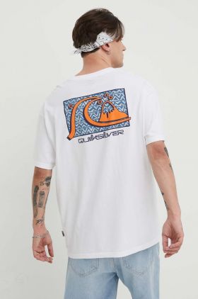 Quiksilver tricou din bumbac barbati, culoarea alb, cu imprimeu