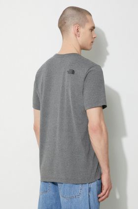 The North Face tricou M S/S Easy Tee bărbați, culoarea gri, cu imprimeu, NF0A87N5DYY1