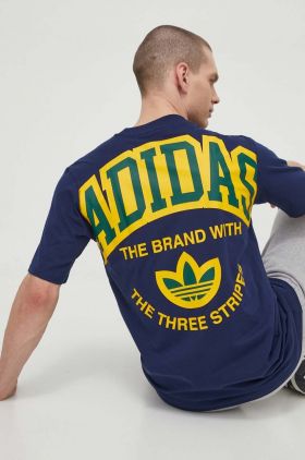 adidas Originals tricou din bumbac bărbați, culoarea bleumarin, cu imprimeu IS0184