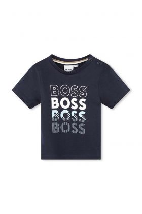 BOSS tricou de bumbac pentru copii culoarea albastru marin, cu imprimeu