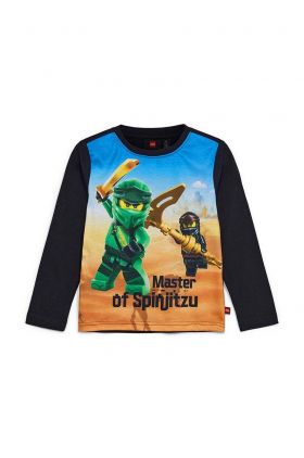 Lego longsleeve din bumbac pentru copii culoarea negru, cu imprimeu