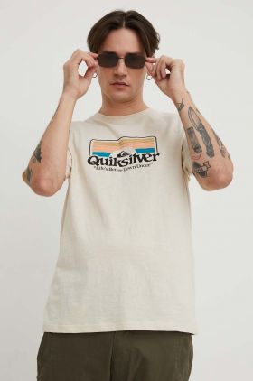 Quiksilver tricou din bumbac barbati, culoarea bej, cu imprimeu